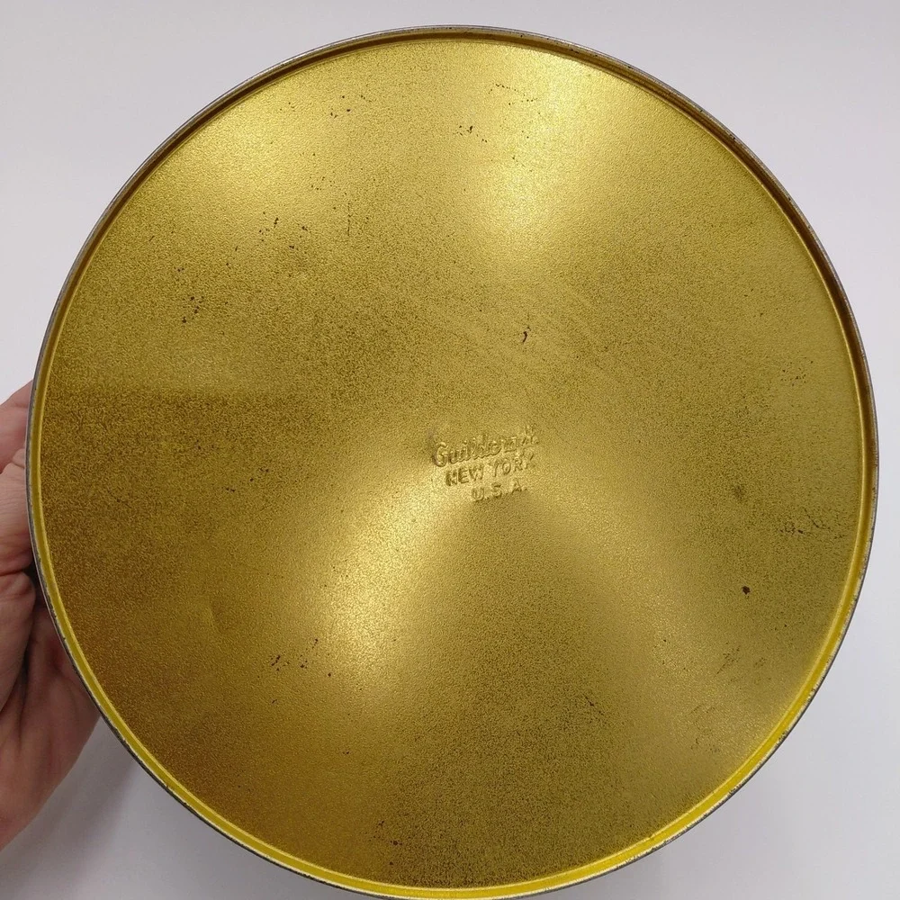 Vtg 80s Guildcraft Round Tin Cover Embossed Needlepoint Look Floral Cottage‎ USA